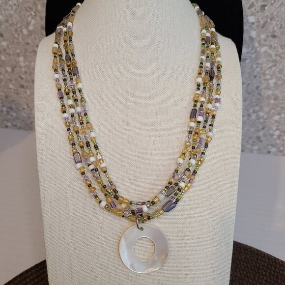 Multi Strand Bead Necklace with Pendant - Picture 1 of 5
